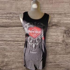 Hard Rock Cafe Women's Black and Red Graphic Tank Top